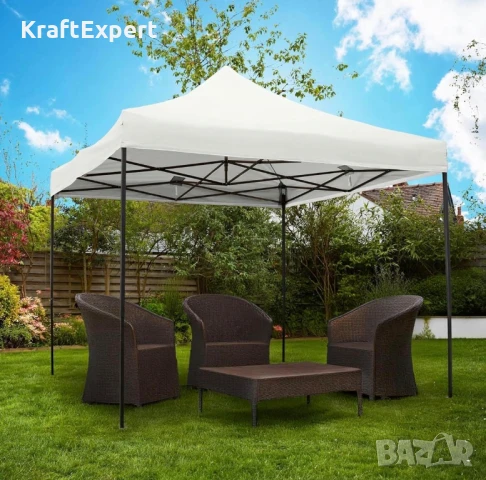 Бяла Сгъваема Градинска Шатра 3×3м тип Хармоника– стабилна, водоустойчива и лесна за разпъване, снимка 3 - Градински мебели, декорация  - 50484610