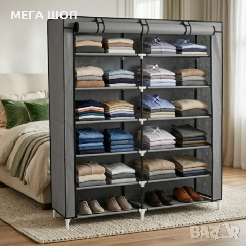 Сгъваем текстилен шкаф XXL, органайзер за дрехи, дишащ материал