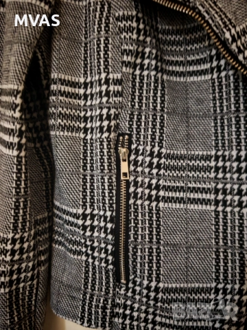 Ново дамско есенно яке от плат S размер сиво черно каре, снимка 3 - Якета - 51762429