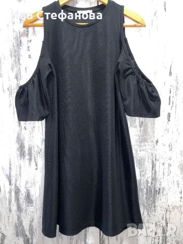 Нова елегантна ежедневна паднал буфан ръкав черна рокля Zara zara Зара , снимка 1 - Рокли - 43744013