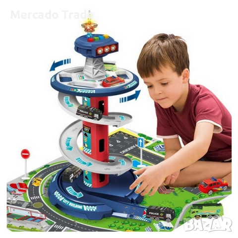 Кръгла писта на 4-нива, Със звуци, светлини и постелка за игра, снимка 2 - Коли, камиони, мотори, писти - 52655820