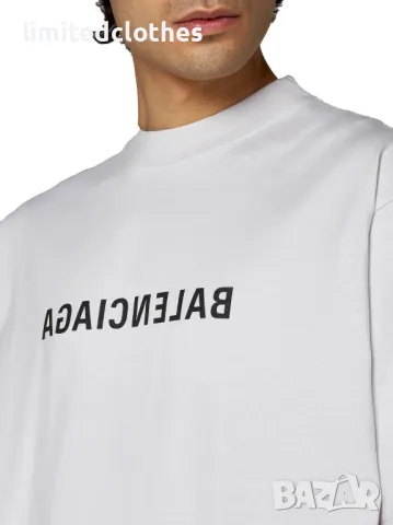 BALENCIAGA Ecru Destroyed Reversed Mirror Logo Print Oversized Мъжка / Дамска Тениска size S (M), снимка 2 - Тениски - 46827515