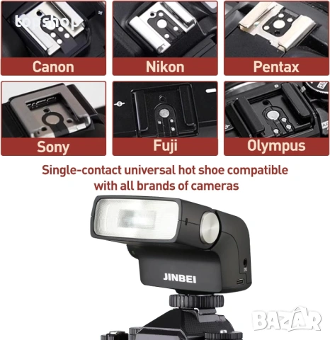 НОВА Ретро Светкавица JINBEI Hi-5 Retro Flash - За Canon, Nikon, Sony, Fuji, Olympus, Panasonic..., снимка 3 - Светкавици, студийно осветление - 53145774