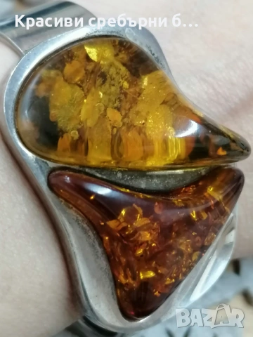  Твърда сребърна гривна с балтийски кехлибар. , снимка 9 - Гривни - 53323207