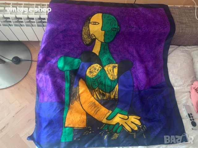 Копринен шал с абстрактен десен картина на Пикасо, снимка 9 - Шалове - 53821867