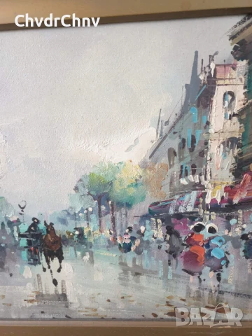 77х47см/абстрактна картина масло върху платно/градски пейзаж-пролет/барокова дървена рамка, снимка 5 - Картини - 50942604