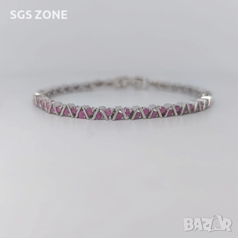 сребърна гривна с естествени рубини, снимка 7 - Гривни - 52688162