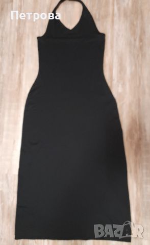 Черна дълга рокля с гол гръб и дълбока цепка, снимка 1 - Рокли - 45256160