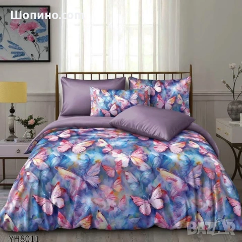 Флорални десени от памучен сатен с ластик, 4 части   4 части, двоен комплект С ЛАСТИК