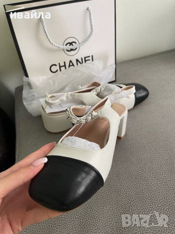 Бели обувки с перли на малък ток Шанел Chanel , снимка 3 - Дамски обувки на ток - 45782890