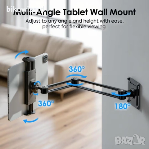 Универсална стойка за таблет MoKo за стена, регулируема на 360° размери 4.7"-14" НОВА, снимка 4 - Други стоки за дома - 53433893