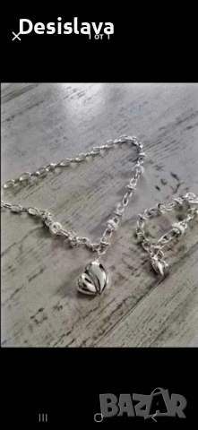 Комплект колие и гривна със сребърно покритие и печат 925