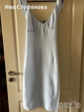 Нова нежно синя елегантна дълга рокля цепка кокетни къдрици женствен модел, снимка 2 - Рокли - 50832946