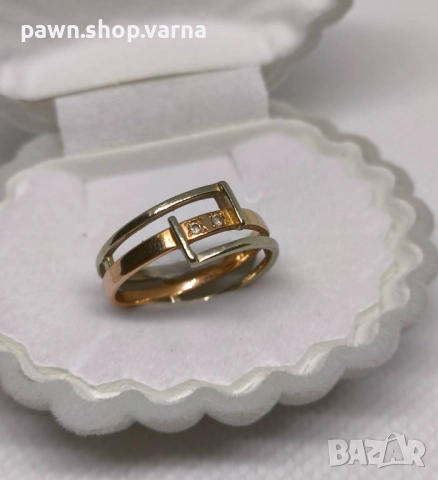 Златен пръстен 585 с фианити – бяло и жълто злато