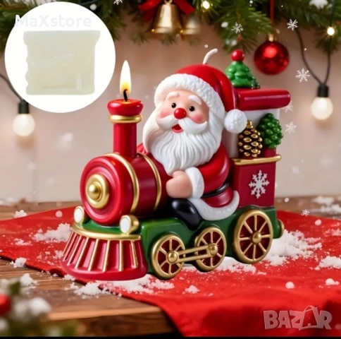 3D Дядо Коледа седнал на влак локомотив силиконов молд свещи гипс сапун смола 