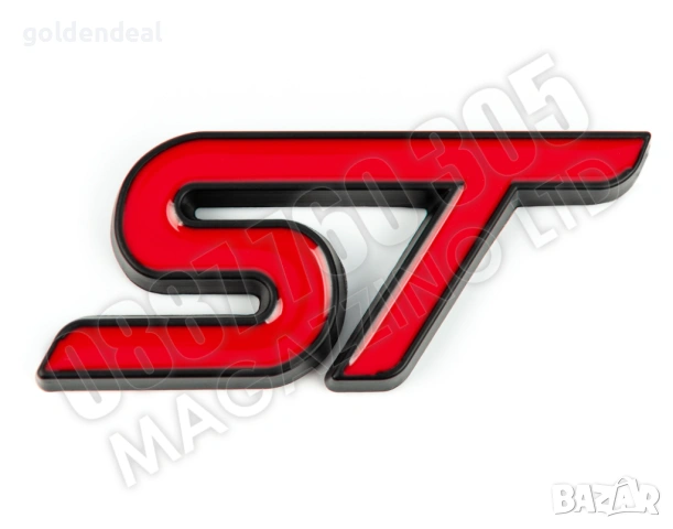 Форд ST Червени Букви Емблема Метален Надпис Самозалепваща се