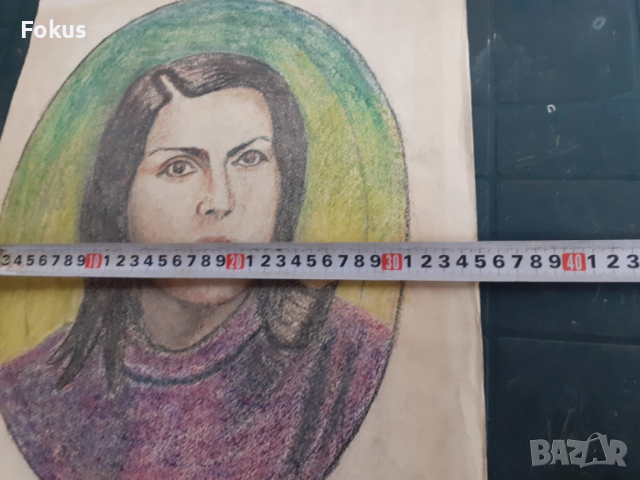 Стара майсторска рисунка с пастели - картина портрет жена, снимка 7 - Антикварни и старинни предмети - 53285785