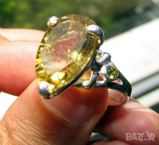 925 сребърен пръстен с лимонов кварц 17x12мм, тегло 6.3гр., снимка 2 - Пръстени - 46388452