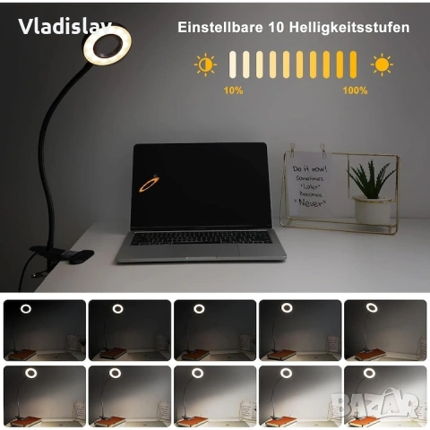 LED настолна гъвкава лампа с щипка, снимка 4 - Лед осветление - 53452794