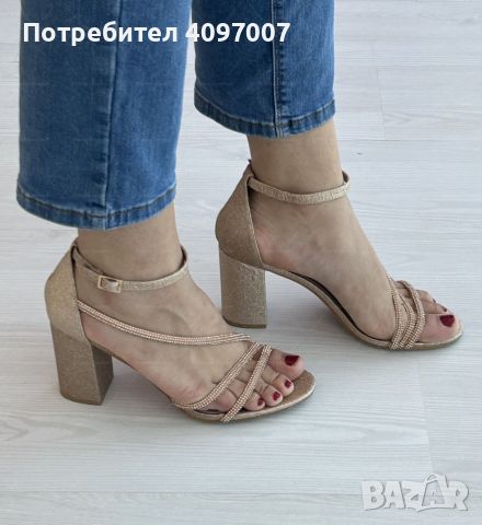 Грациозни дамски сандали с ток и бляскави елементи, снимка 1 - Дамски обувки на ток - 46381758