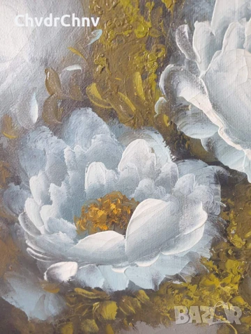 66х57см/стара картина масло върху платно/натюрморт ваза с цветя/дървена рамка, снимка 4 - Картини - 51344971