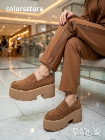Обувки на платформа - светлокафяв велур - NPR30 