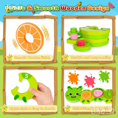 Дървена играчка Монтесори за 1-3 годишни деца, сензорна играчка за сортиране по цветове, снимка 3 - Образователни игри - 53959868