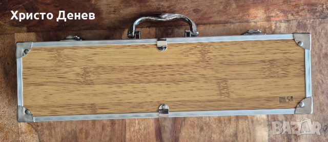 комплект за барбекю в метално куфарче, от 3 части, неръждаема стомана и естествено дърво, снимка 4 - Прибори за хранене, готвене и сервиране - 53655078