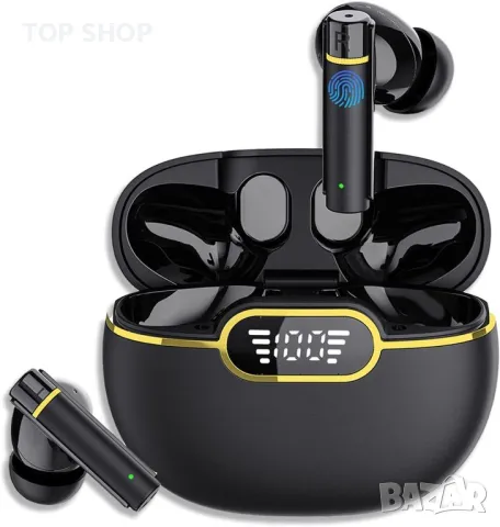 Безжични слушалки Bluetooth 5.3 Ipx7 водоустойчиви, управление с докосване, черни