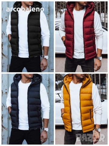 Мъжка ватирана жилетка с качулка, 4цвята 