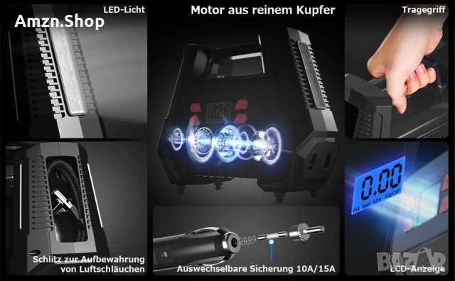 Oasser Въздушен компресор за помпане на гуми с 12V AC/240V DC помпа за автомобилни гуми 150 PSI, снимка 15 - Компресори - 45209884