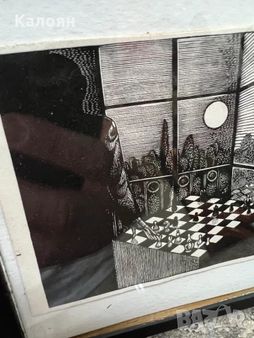 Графика играч на шахматната дъска в сянка , снимка 2 - Картини - 51057208