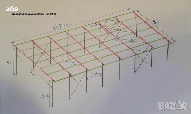 Продавам навес 94 кв. метра. Цена с монтаж 165 лв./кв., снимка 8 - Складове - 47160566