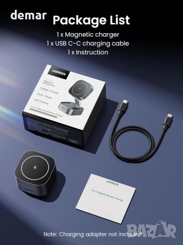 UGREEN MagSafe Charging, 2-в-1 магнитна станция за зареждане, (без адаптер), снимка 7 - Безжични зарядни - 46200150