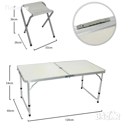 Маса за Къмпинг + 4 броя Столове сгъваема 120х60 см., снимка 2 - Къмпинг мебели - 49171496