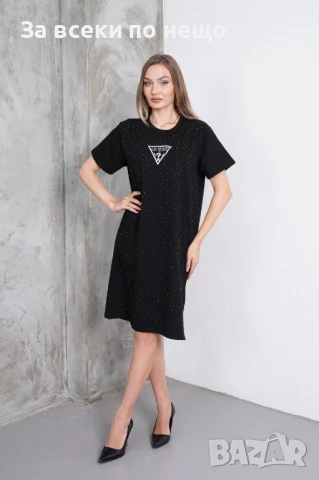 Guess Дамска Черна Ежедневна Спортна Рокля С Кристали Гес Код A690, снимка 2 - Рокли - 50775243