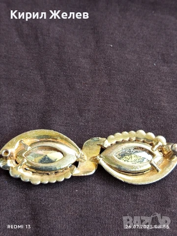 Ретро брошка тип папионка с сребристи кристали и зелени полу скъпоценни камъни 38846, снимка 10 - Антикварни и старинни предмети - 51145823