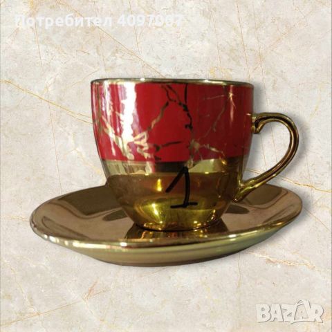 Луксозен комплект за кафе 6 бр. чаши + 6 бр. чинийки, снимка 5 - Чаши - 46396132