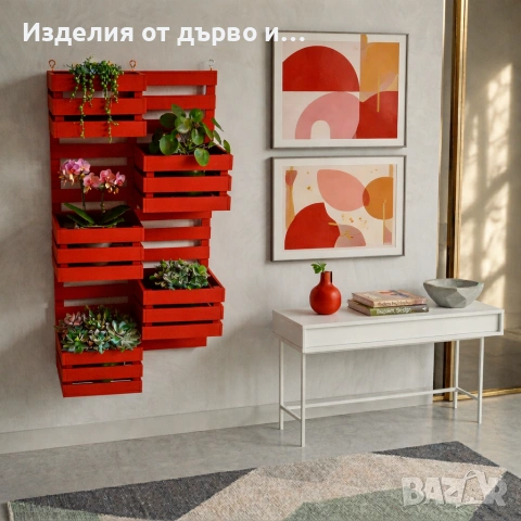 Дървен цветарник декоративно пано за стена с 5 отделения щайги касетки етажерка за цветя, снимка 7 - Декорация за дома - 53956704