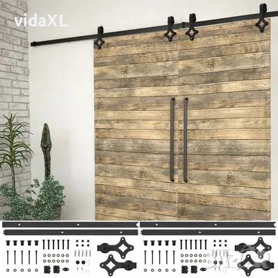 vidaXL Механизми за плъзгаща врата, 2 бр, 183 см, стомана, черни(SKU:3059840), снимка 3 - Други стоки за дома - 48095478