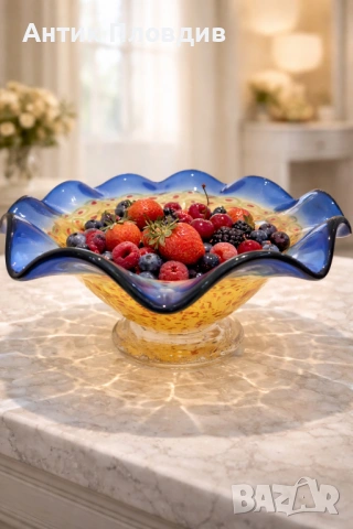 Фруктиера от художествено стъкло, снимка 3 - Декорация за дома - 53382412