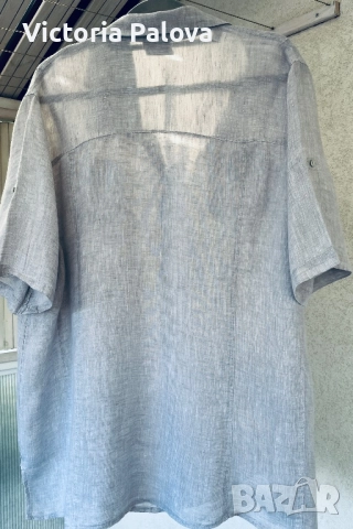 Риза от тънък лен овърсайз френско сиво, снимка 6 - Ризи - 51718222