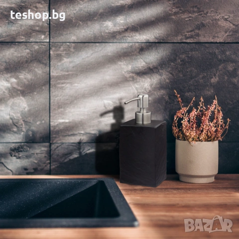 Дозатор за сапун с вид на камък, правоъгълен, черен Relaxdays лукс колекция, снимка 2 - Други - 53652248