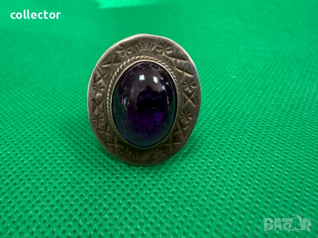 Сребърен пръстен с голям Аметист и красива корона. №7737, снимка 2 - Пръстени - 52810566