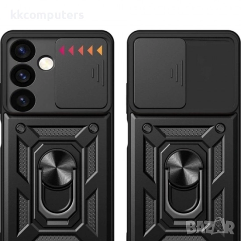 Силиконов твърд кейс bSmart Defender Slide, За Samsung Galaxy S25 FE, Черен и Протектор, снимка 2 - Калъфи, кейсове - 51921743