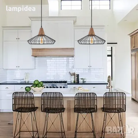 Пендел с Дървен връх и Метална решетка, снимка 7 - Лампи за таван - 38326297