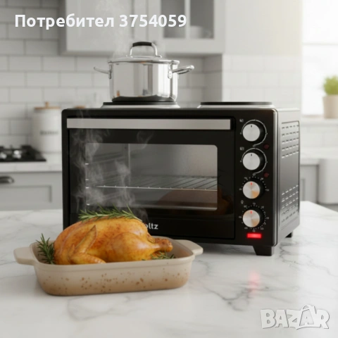 Готварска печка Voltz с фурна и 2 котлона 3200W, компактна електрическа печка за кухня, снимка 3 - Печки, фурни - 53078784