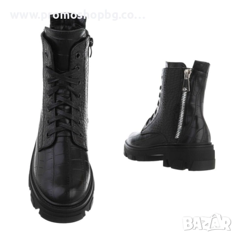 Дамски боти, Черни, еко кожа, крокодилска шарка, снимка 4 - Дамски боти - 47206032