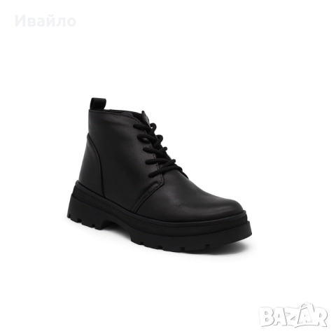 Дамски черни боти от естествена кожа с цип, връзки и грайферна подметка, снимка 4 - Дамски боти - 52203175