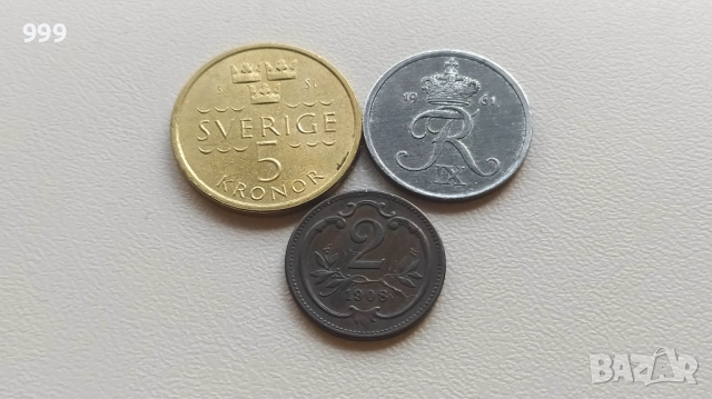 2 хелера 1908 Австрия * Австро - Унгария + 5 крони 2016 Швеция + 2 йоре 1961 Дания